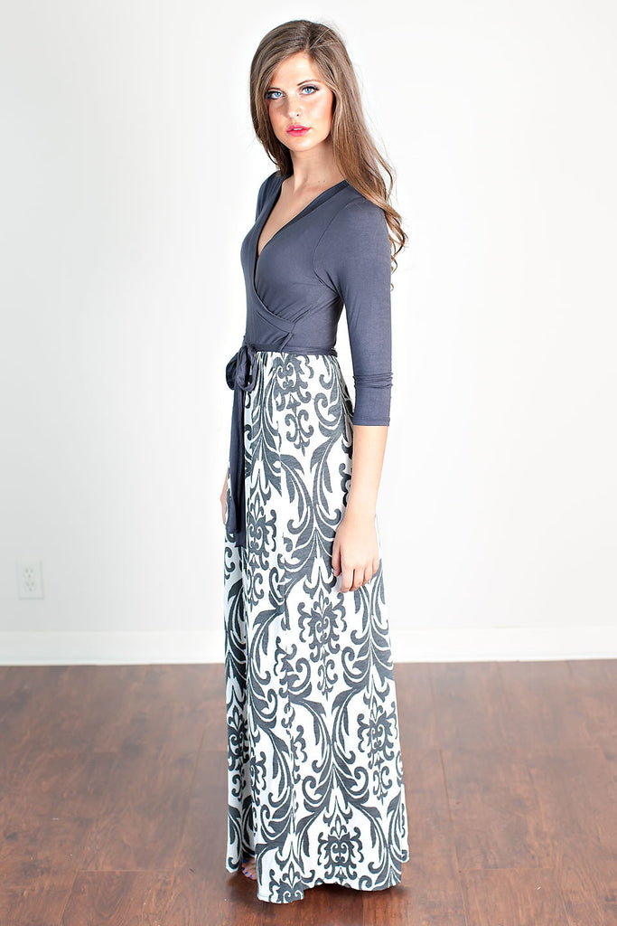 Stylish Fall Maxi Dress-Grey