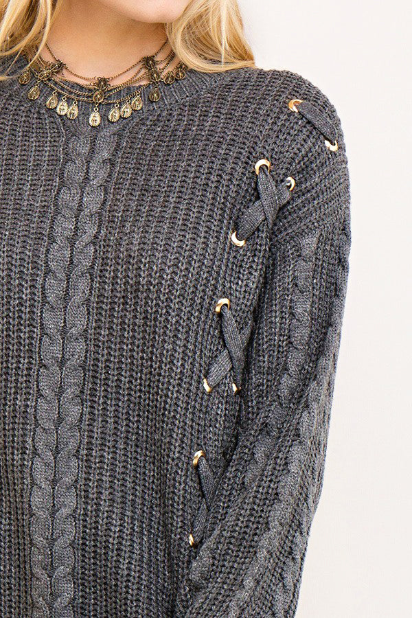 Self-Tie Detail Sweater-Charcoal
