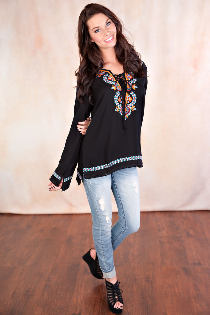 Sydney Embroidered Top-Black