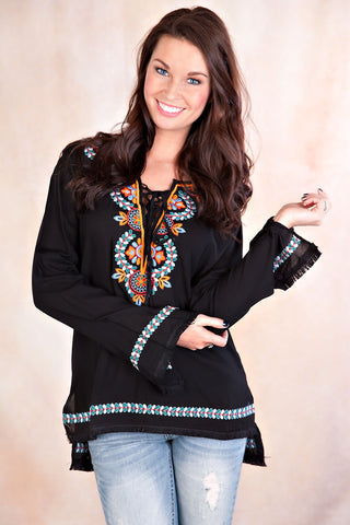 Sydney Embroidered Top-Black