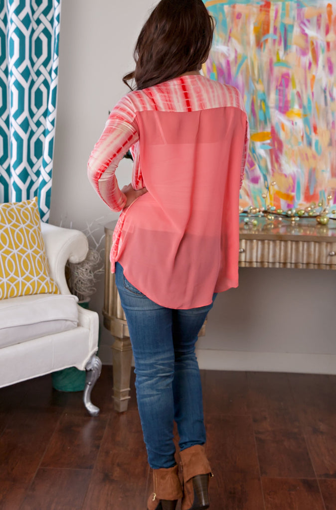 Afternoon Stroll Tie-Dye Top-Coral