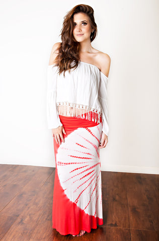 Tie-Dye Maxi Skirt-Coral