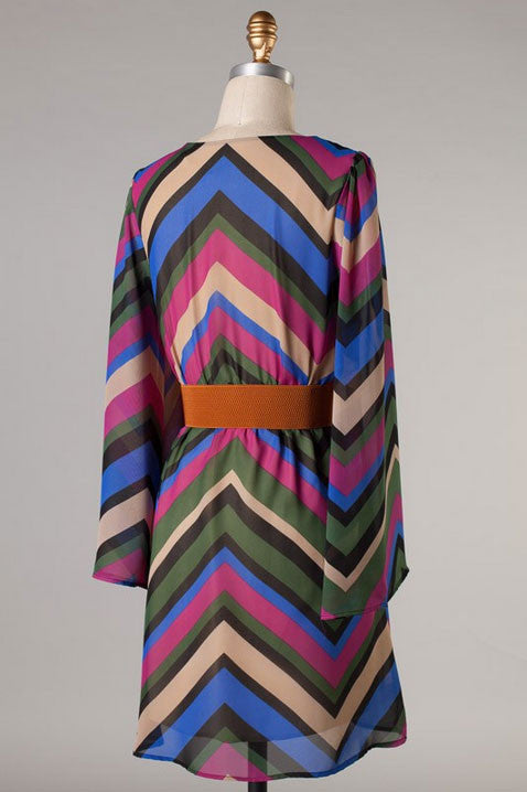 It's Time To Mingle Belted Dress- Green Multi-color