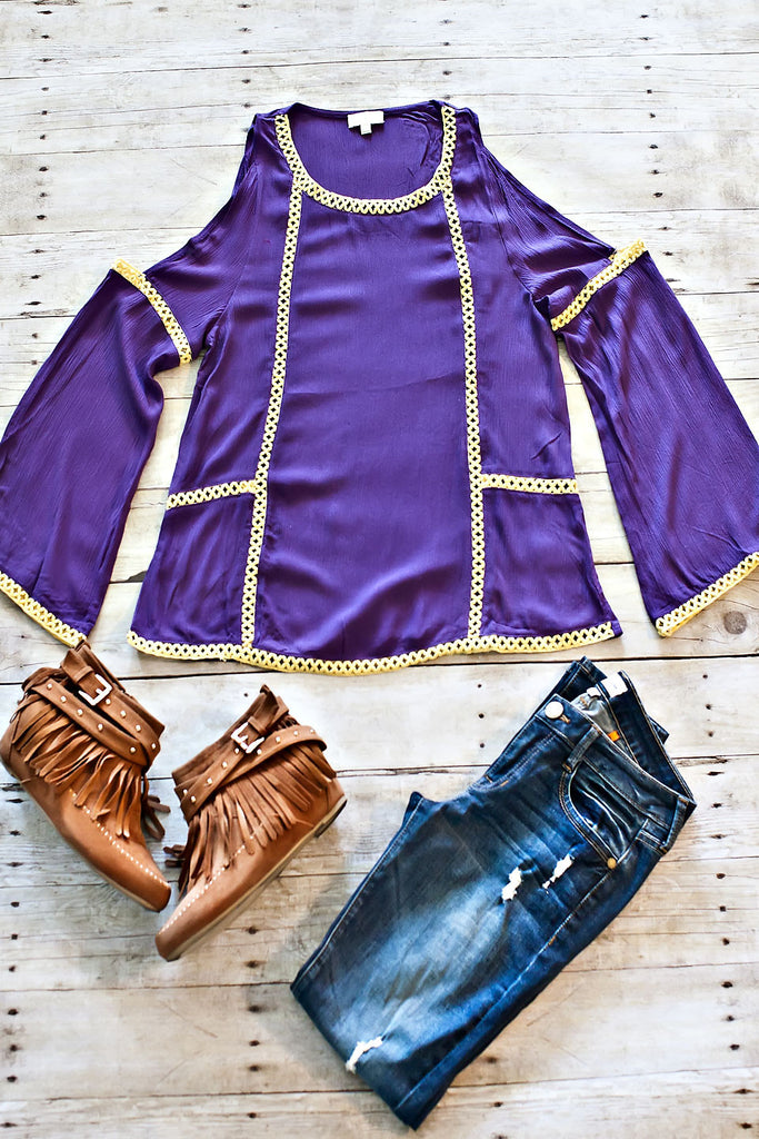 Touch Down Open Shoulder Top-Purple