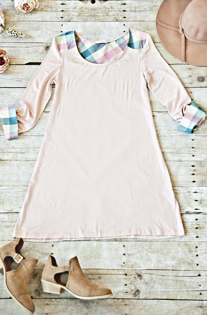 Touch Of Plaid Dress-Pink