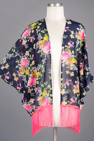 Floral Fringe Kimono