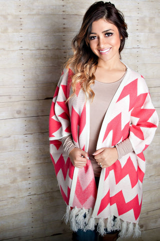 "Truly Have It All!" Chevron Cardigan-Pink