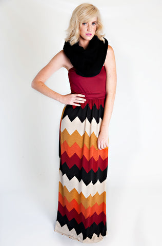 Turning Leaves Chevron Maxi Dress-Wine