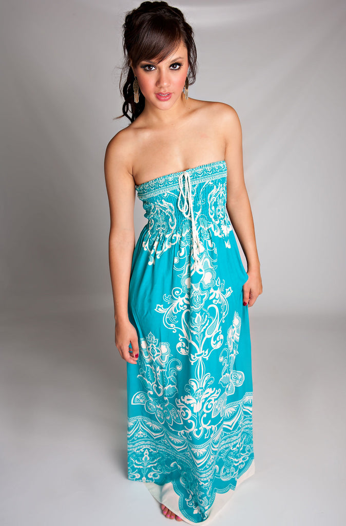 Tuscany Maxi Printed Dress In Turquoise
