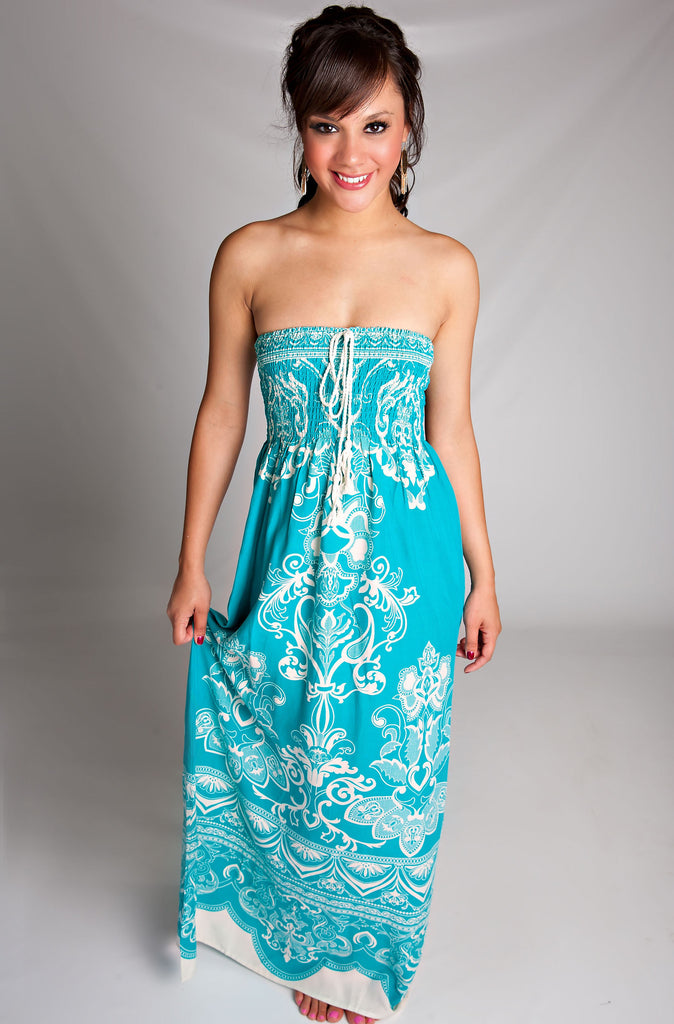 Tuscany Maxi Printed Dress In Turquoise