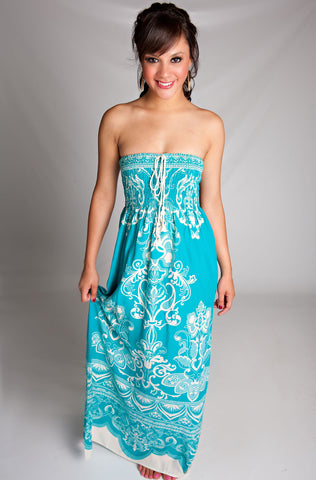 Tuscany Maxi Printed Dress In Turquoise