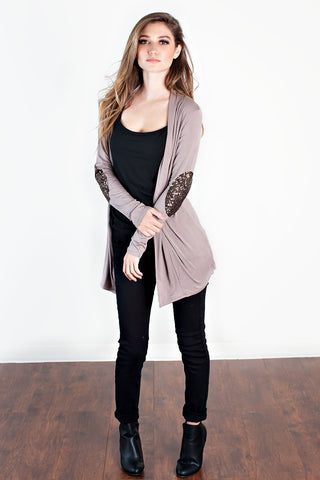 Twilight Sequin Elbow Patch Cardigan-Taupe