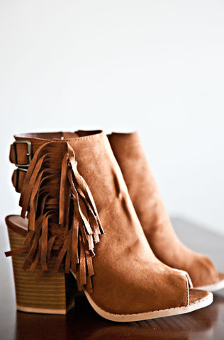 Two Step Fringe Booties-Dark Rust