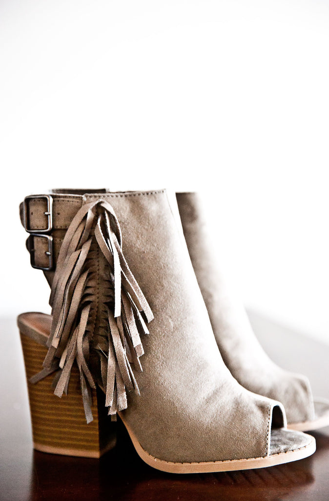 Two Step Fringe Booties-Taupe