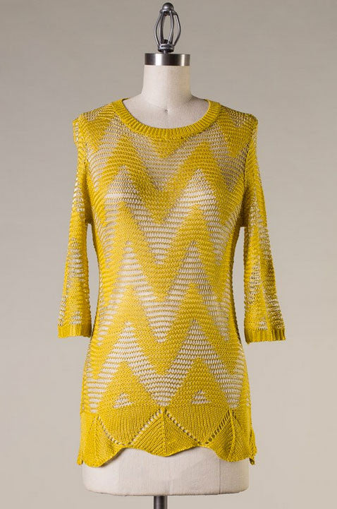 Untold Zigzag Top-Mustard