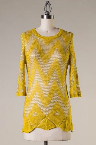 Untold Zigzag Top-Mustard