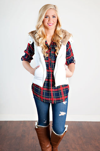 Puffer Hooded Vest-White