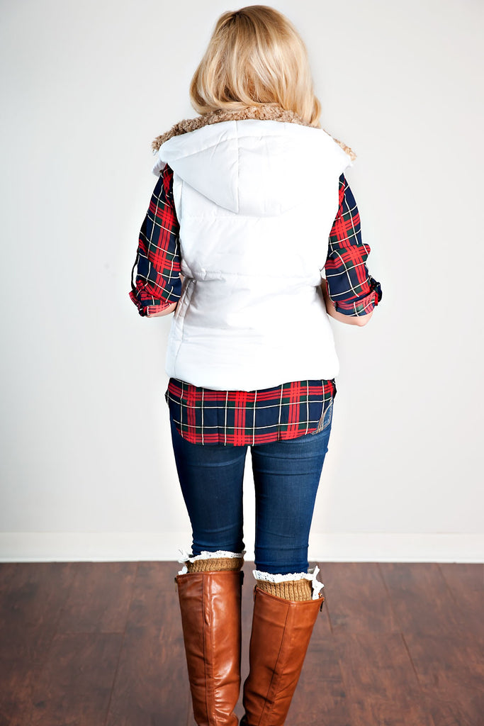 Puffer Hooded Vest-White