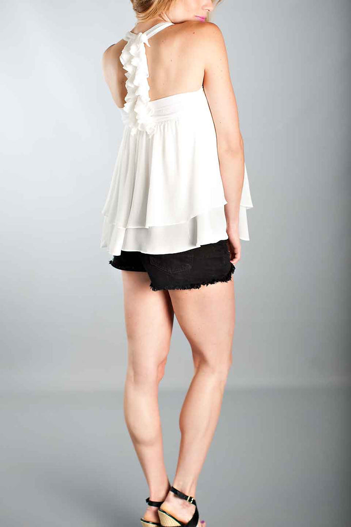Off White Ruffle Detailed Top
