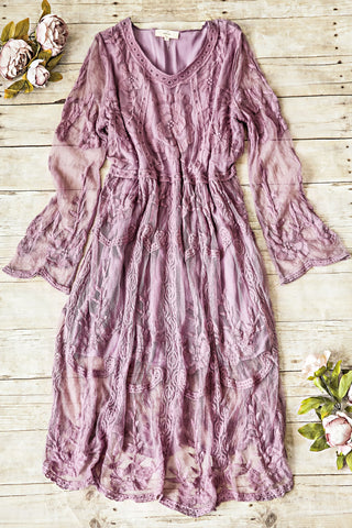EMBROIDERED MESH DRESS-LAVENDER