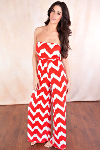 Red And White Zigzag Jumpsuit